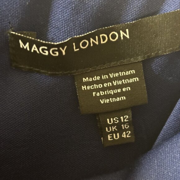 Maggy London Navy & White Polka Dot Short Sleeve Sheath Dress Size 12 Polyester - Picture 4 of 9